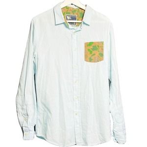 Modern Amusement Men's Light Blue Long Sleeve Shirt Camo Chest Pocket Size Small